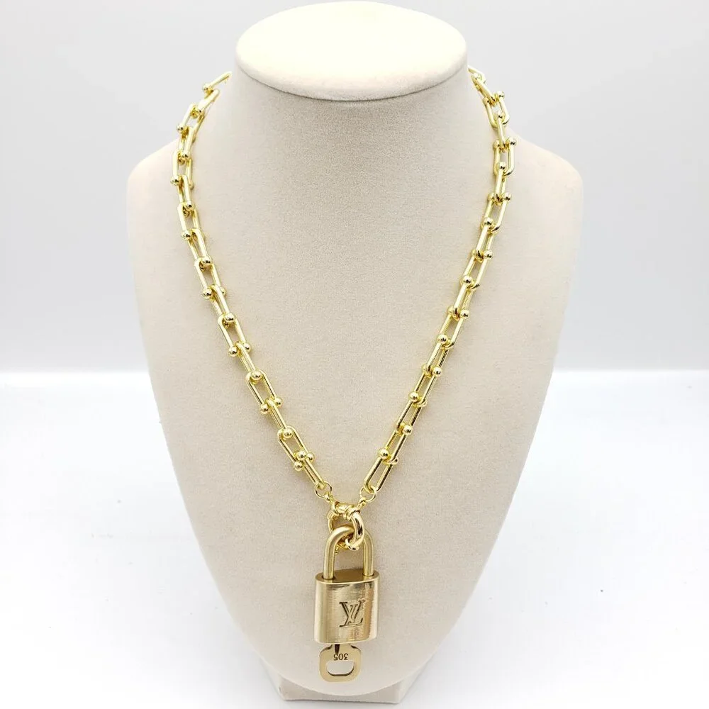 Authentic Louis Vuitton Gold Padlock Pendant w/Unbranded 18k Gold Plated Chain - Picture 3 of 14